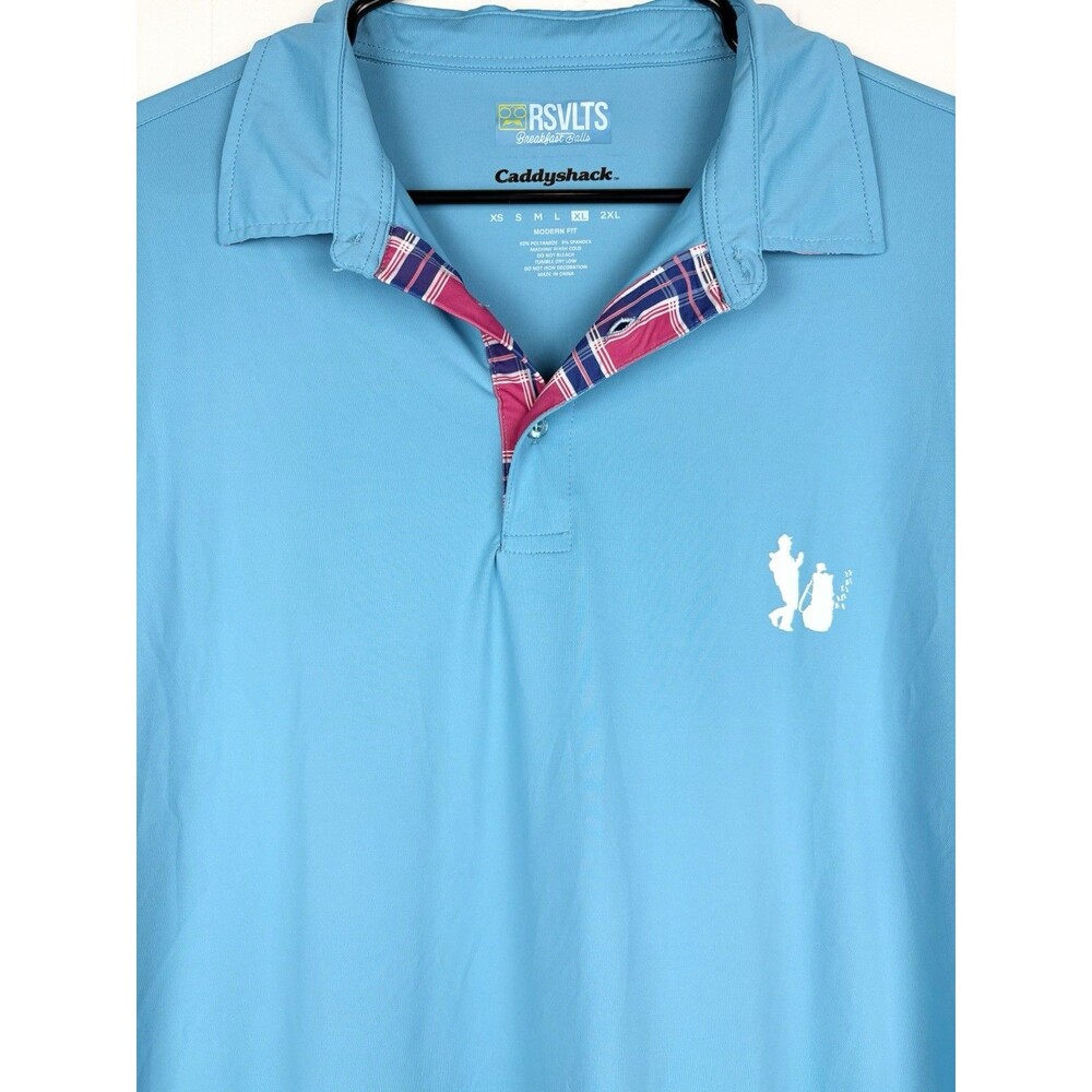 RSVLTS Caddyshack Breakfast Balls Polo Teal Blue Short Sleeve, XL Extra Large